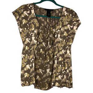 Calvin Klein Womens Y2K Babydoll Top Size L Brown Printed 2000s Neutral Casual